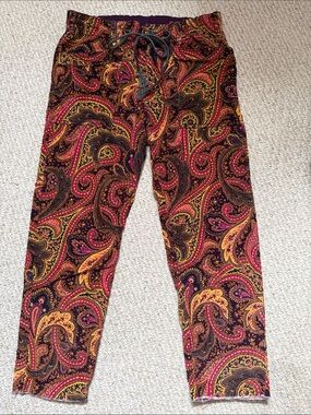 Free People Paisley Pull-On Straight Leg Pants — Pink, Gold, Black